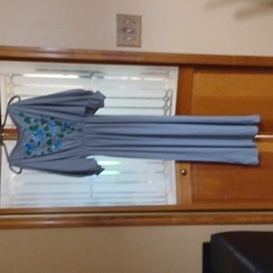 Miranvella, long dress with 3/4 open sleeves, gray, hand painted flowers